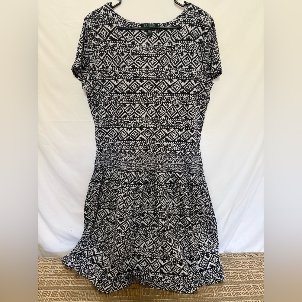 Lauren Ralph Lauren Black and White‎ Print Fit and Flare Dress Size XL